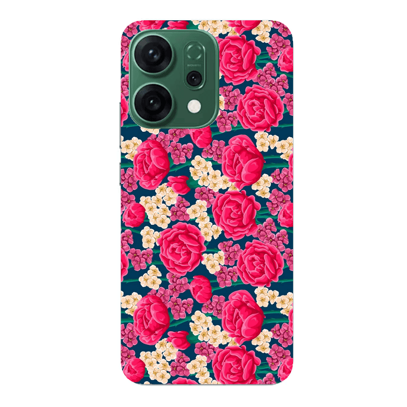 Oppo RENO 14 Red and pink Flowers Transparent Silicone TPU Θήκη